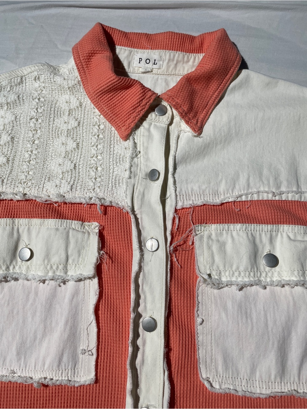 POL Women’s Coral and White Shacket Size Small